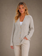 Women's Cable Knit Cardigan – Soft V-Neck Button Front in Grey – Hover view