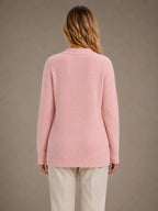 Women's Cable Knit Cardigan – Soft V-Neck Button Front in Pink – Back view