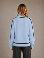 Women's Oversized Roll Neck Jumper – Soft Knit Style in Blue – Back view