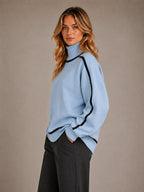 Women's Oversized Roll Neck Jumper – Soft Knit Style in Blue – Side view