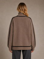 Women's Oversized Roll Neck Jumper – Soft Knit Style in Brown – Back view