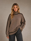 Women's Oversized Roll Neck Jumper – Soft Knit Style in Brown – Main view