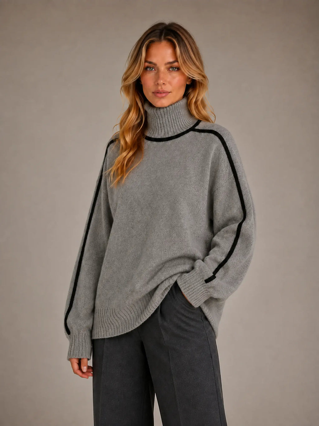 Women's Oversized Roll Neck Jumper – Soft Knit Style in Grey – Hover view