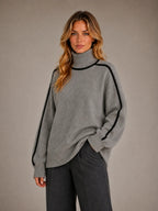 Women's Oversized Roll Neck Jumper – Soft Knit Style in Grey – Hover view