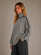 Women's Oversized Roll Neck Jumper – Soft Knit Style in Grey – Side view
