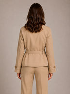 Women's Cropped Trench Jacket – Double-Breasted Belted in Beige – Back view