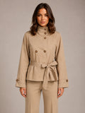 Women's Cropped Trench Jacket – Double-Breasted Belted in Beige – Main view