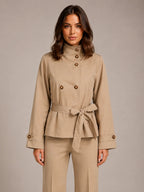 Women's Cropped Trench Jacket – Double-Breasted Belted in Beige – Main view