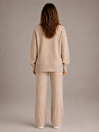 Women's Oversized Lounge Set – Roll Neck & Wide Leg in Beige – Back view