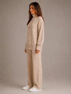 Women's Oversized Lounge Set – Roll Neck & Wide Leg in Beige – Side view