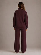 Women's Oversized Lounge Set – Roll Neck & Wide Leg in Burgundy – Back view