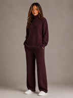 Women's Oversized Lounge Set – Roll Neck & Wide Leg in Burgundy – Hover view