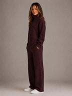 Women's Oversized Lounge Set – Roll Neck & Wide Leg in Burgundy – Side view