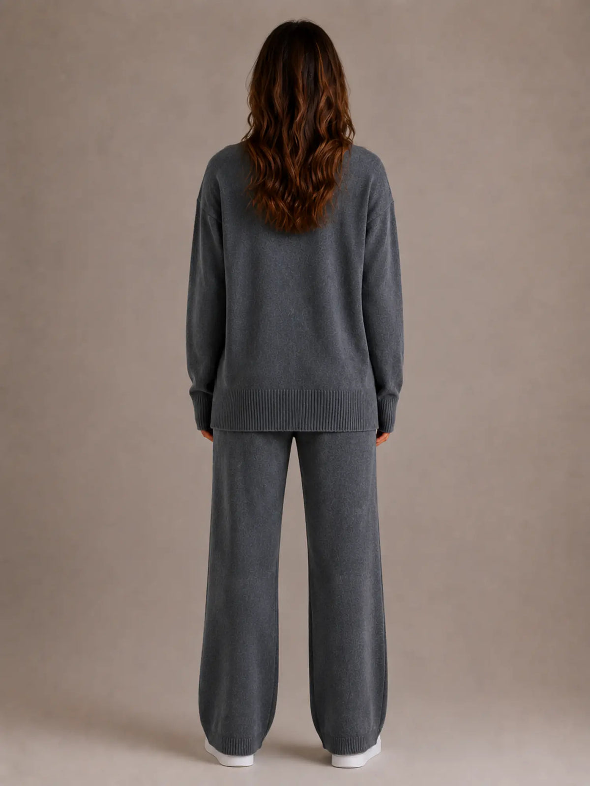 Women's Oversized Lounge Set – Roll Neck & Wide Leg in Dark Grey – Back view