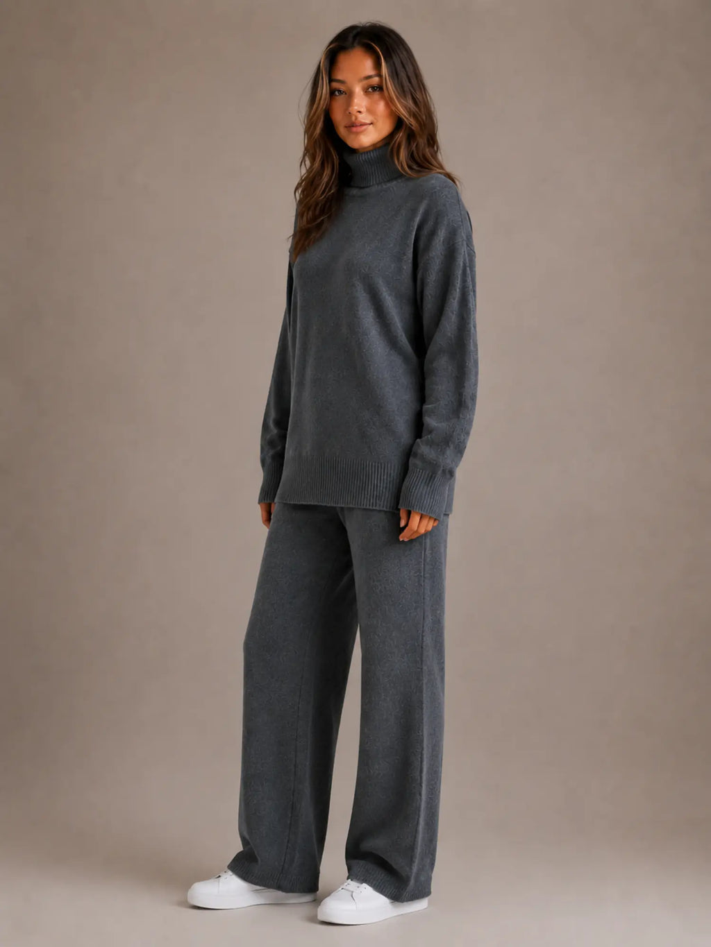 Women's Oversized Lounge Set – Roll Neck & Wide Leg in Dark Grey – Hover view