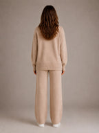 Women's Oversized Lounge Set – Roll Neck & Wide Leg in Khaki – Back view