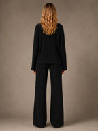 Women's Ribbed Lounge Set – Roll Neck & Wide Leg in Black – Back view