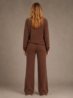 Women's Ribbed Lounge Set – Roll Neck & Wide Leg in Chocolate Brown – Back view
