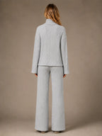 Women's Ribbed Lounge Set – Roll Neck & Wide Leg in Grey – Back view