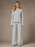 Women's Ribbed Lounge Set – Roll Neck & Wide Leg in Grey – Main view