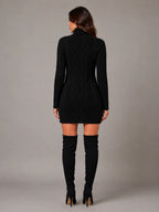 Women's Cable Knit Jumper Dress – Roll Neck Style in Black – Back view