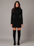 Women's Cable Knit Jumper Dress – Roll Neck Style in Black – Main view