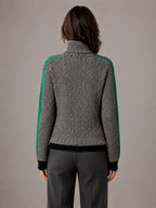 Women's Herringbone Jumper – Soft Knit Turtleneck in Green – Back view