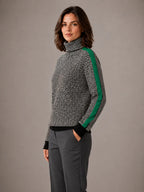 Women's Herringbone Jumper – Soft Knit Turtleneck in Green – Side view