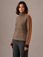 Women's Herringbone Jumper – Soft Knit Turtleneck in Orange – Hover view