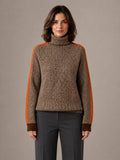 Women's Herringbone Jumper – Soft Knit Turtleneck in Orange – Main view