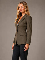 Women's Tailored Blazer – Single-Breasted Office Style in Olive Brown – Side view