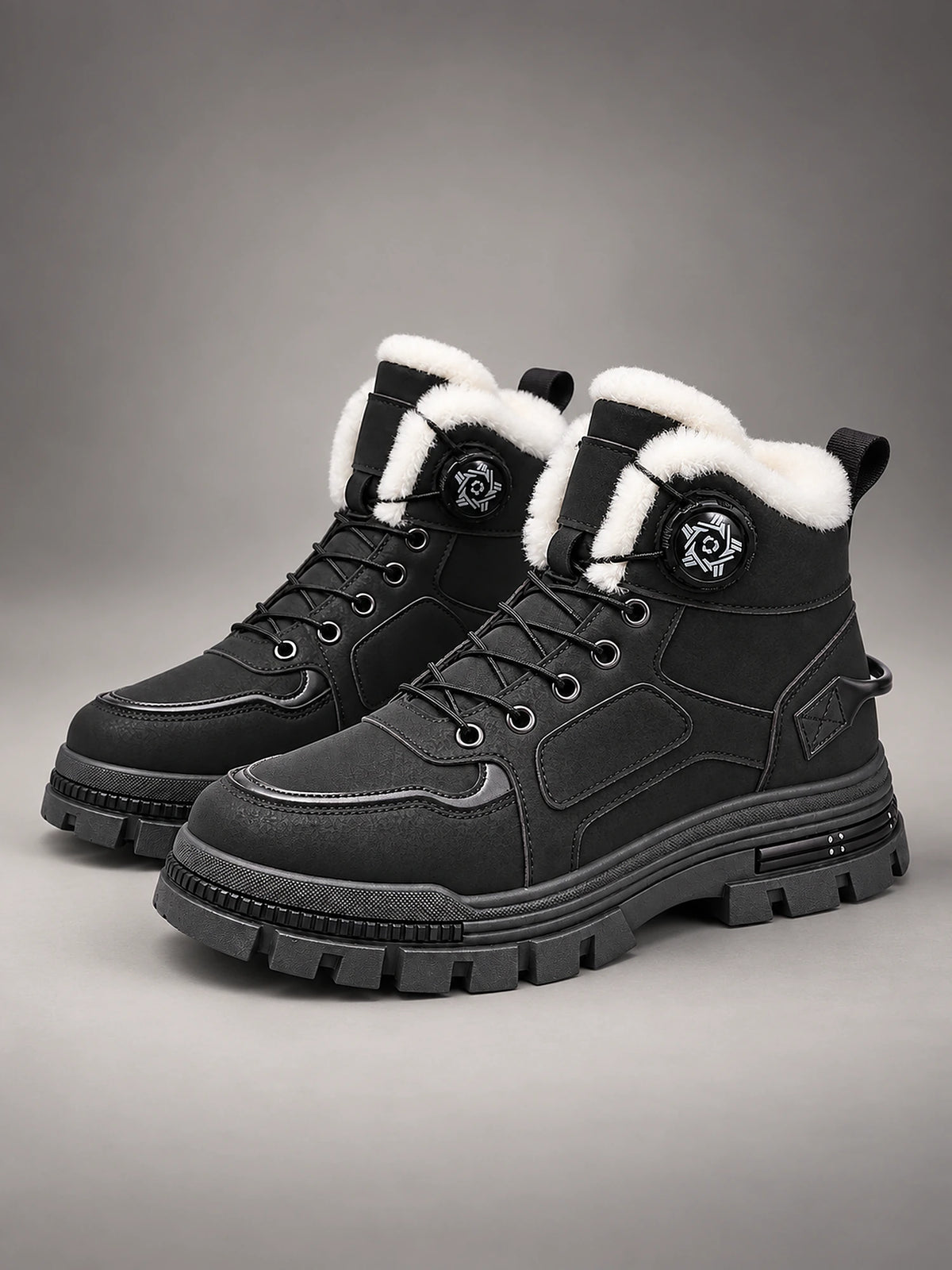 Women's Buckle Snow Boots – Warm Lined Ankle in Black — front view
