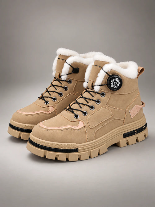 Women's Buckle Snow Boots – Warm Lined Ankle in Camel — front view
