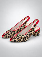 Women's Animal Print Slingback Sandals – Peep Toe Block Heel