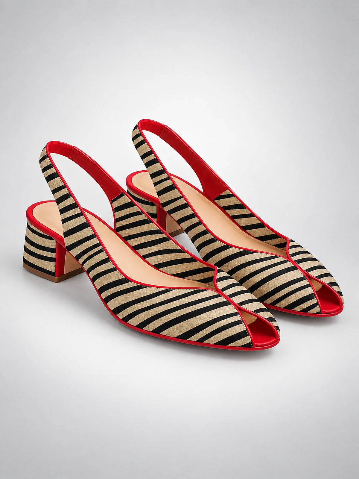 Women's Animal Print Slingback Sandals – Peep Toe Block Heel