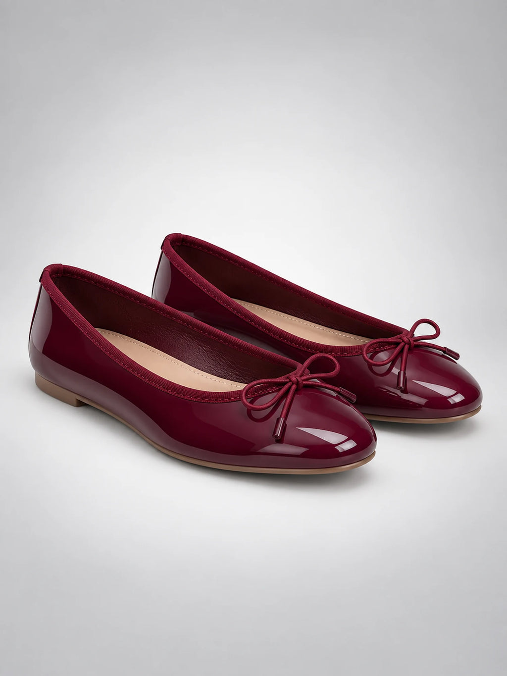 Women's Bow Ballet Flats – Soft Round Toe in Burgundy — back view