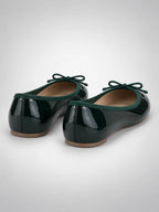 Women's Bow Ballet Flats – Soft Round Toe in Green — back view