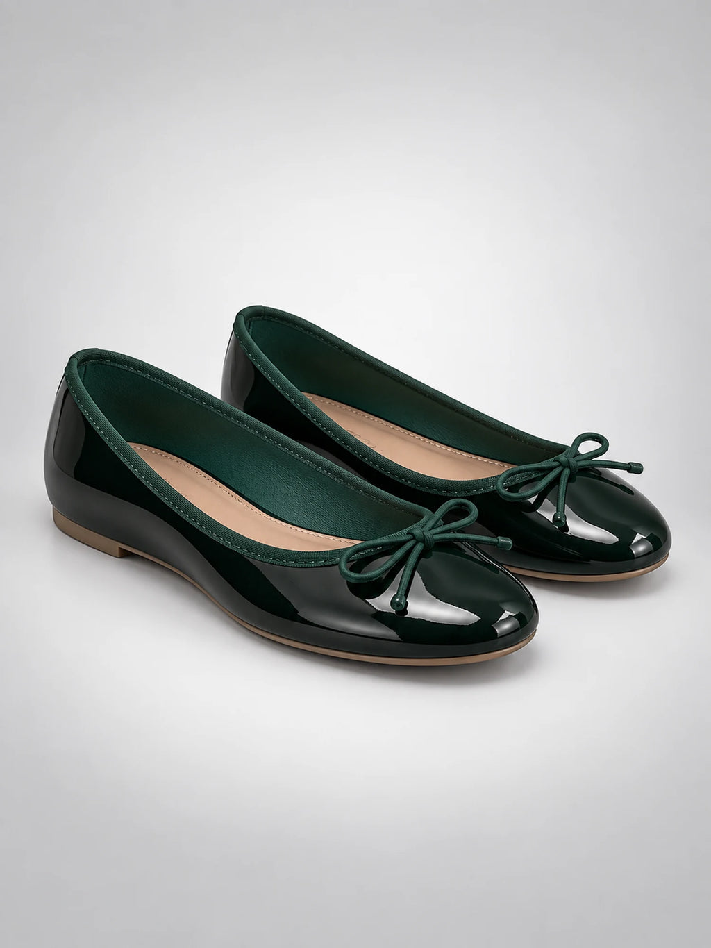Women's Bow Ballet Flats – Soft Round Toe in Green — back view