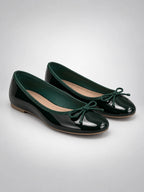 Women's Bow Ballet Flats – Soft Round Toe in Green — back view