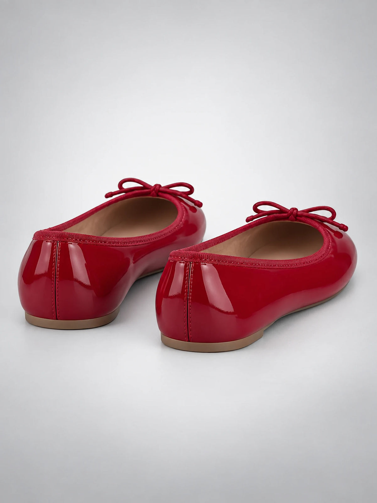 Women's Bow Ballet Flats – Soft Round Toe in Red — back view
