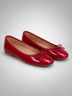 Women's Bow Ballet Flats – Soft Round Toe in Red — back view
