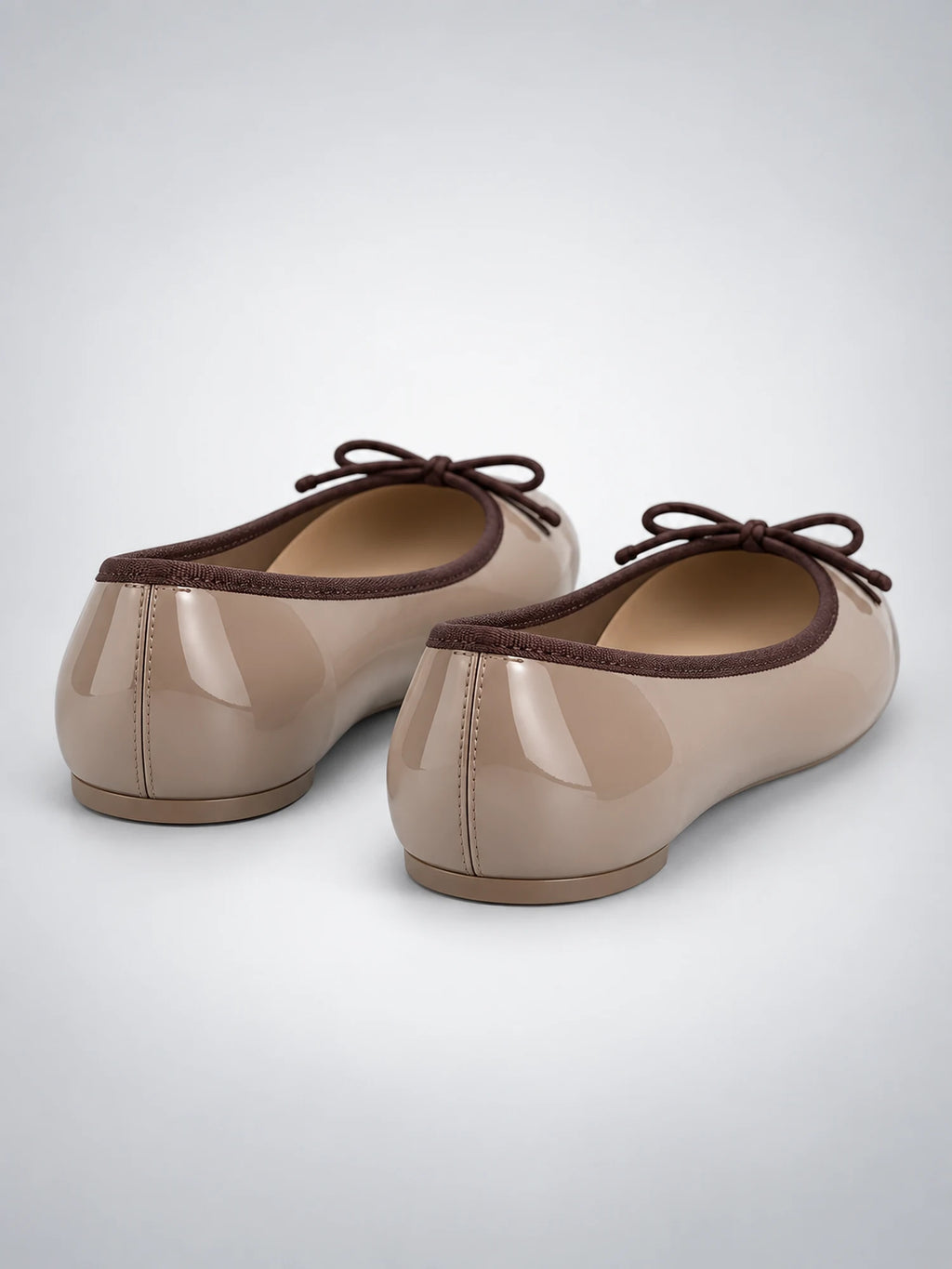 Women's Bow Ballet Flats – Soft Round Toe in Taupe/Brown — back view