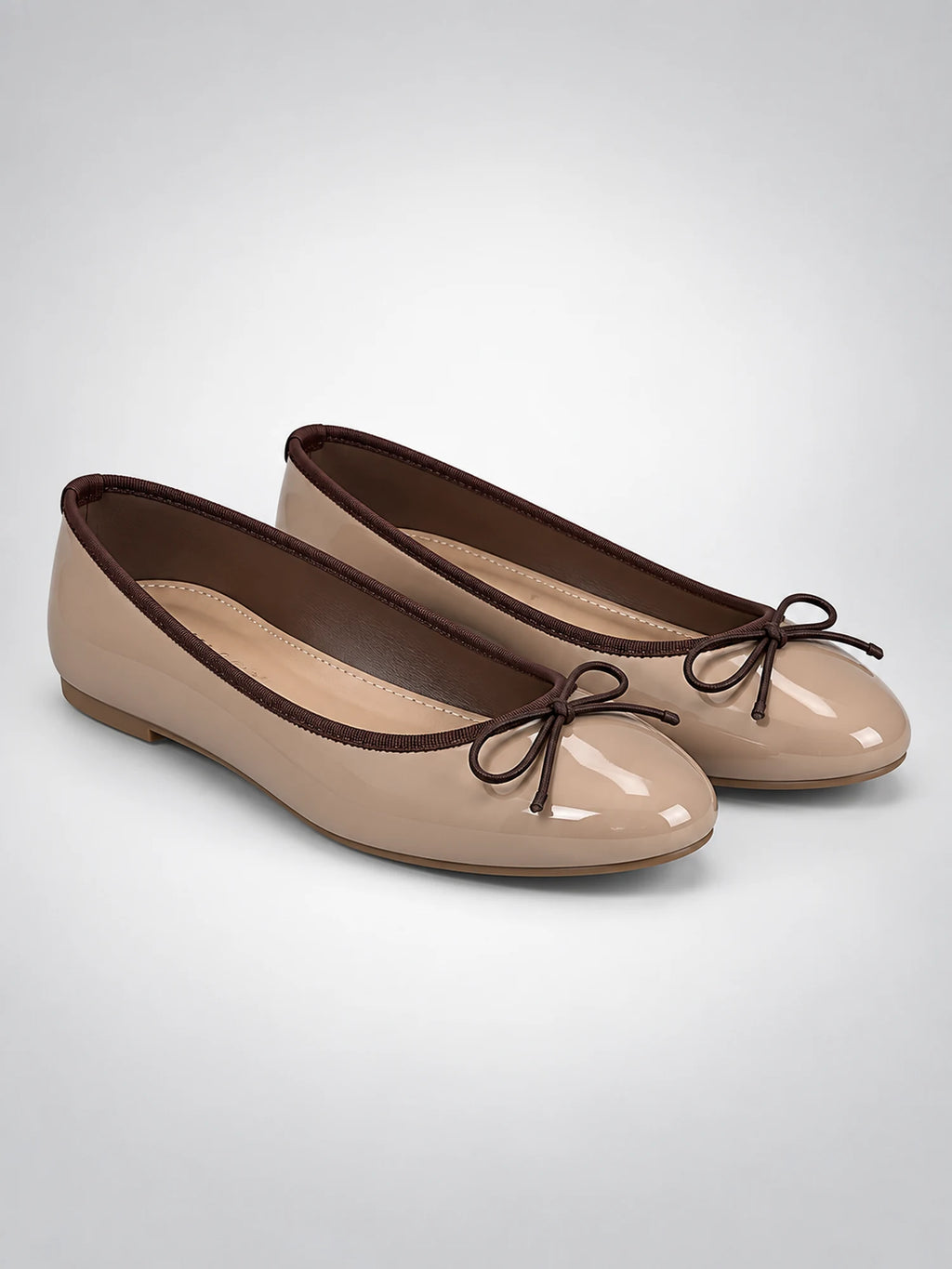 Women's Bow Ballet Flats – Soft Round Toe in Taupe/Brown — back view
