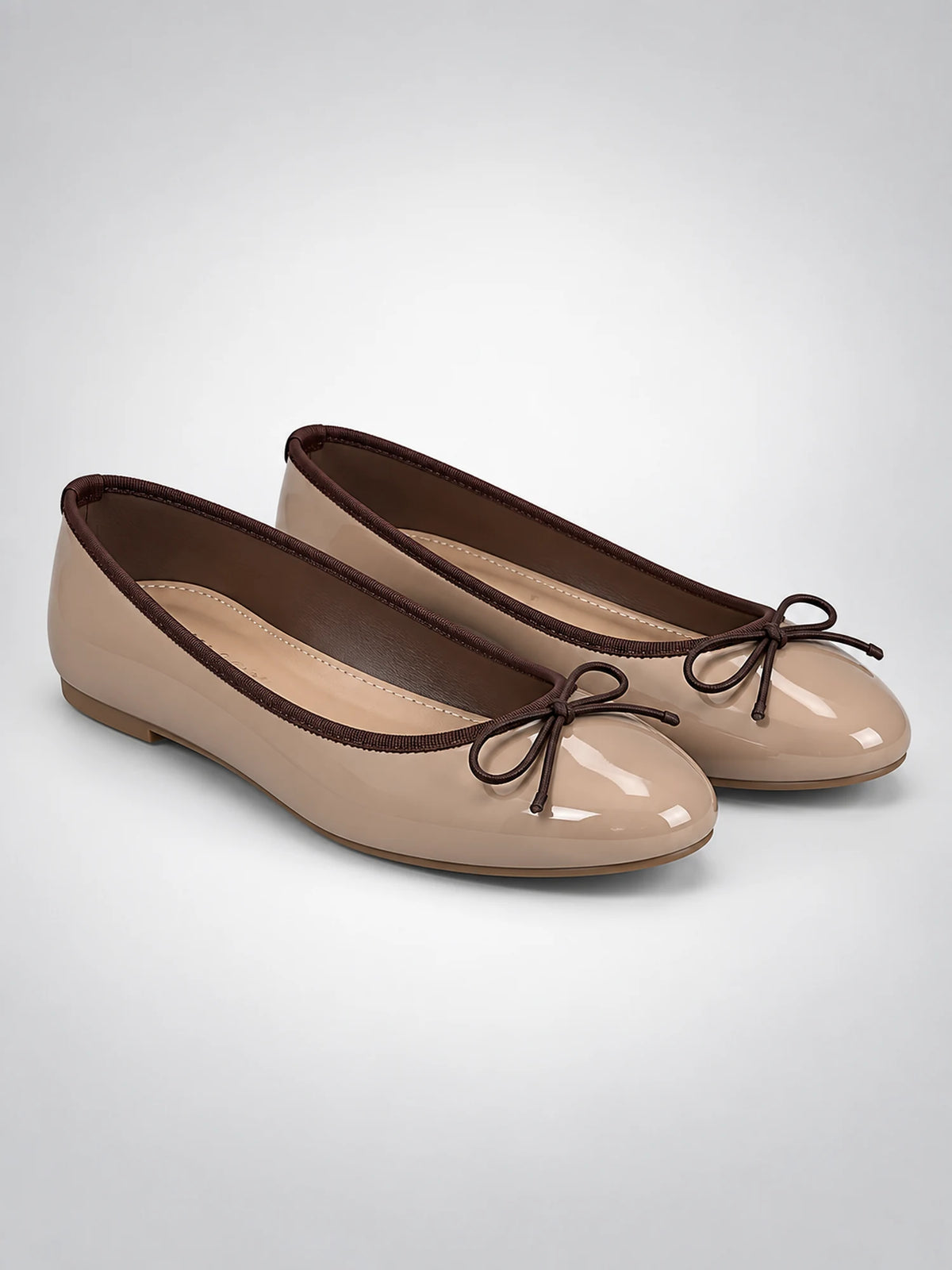Women's Bow Ballet Flats – Soft Round Toe in Taupe/Brown — back view