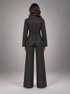 Women's Charcoal Denim Utility Set – Shirt & Trousers in Charcoal — back view