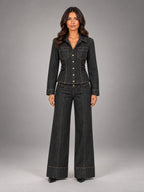 Women's Charcoal Denim Utility Set – Shirt & Trousers in Charcoal — front view