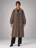 Women's Check Wool Blend Coat – Longline Belted in Check — front view
