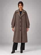 Women's Check Wool Blend Coat – Longline Belted in Check — front view