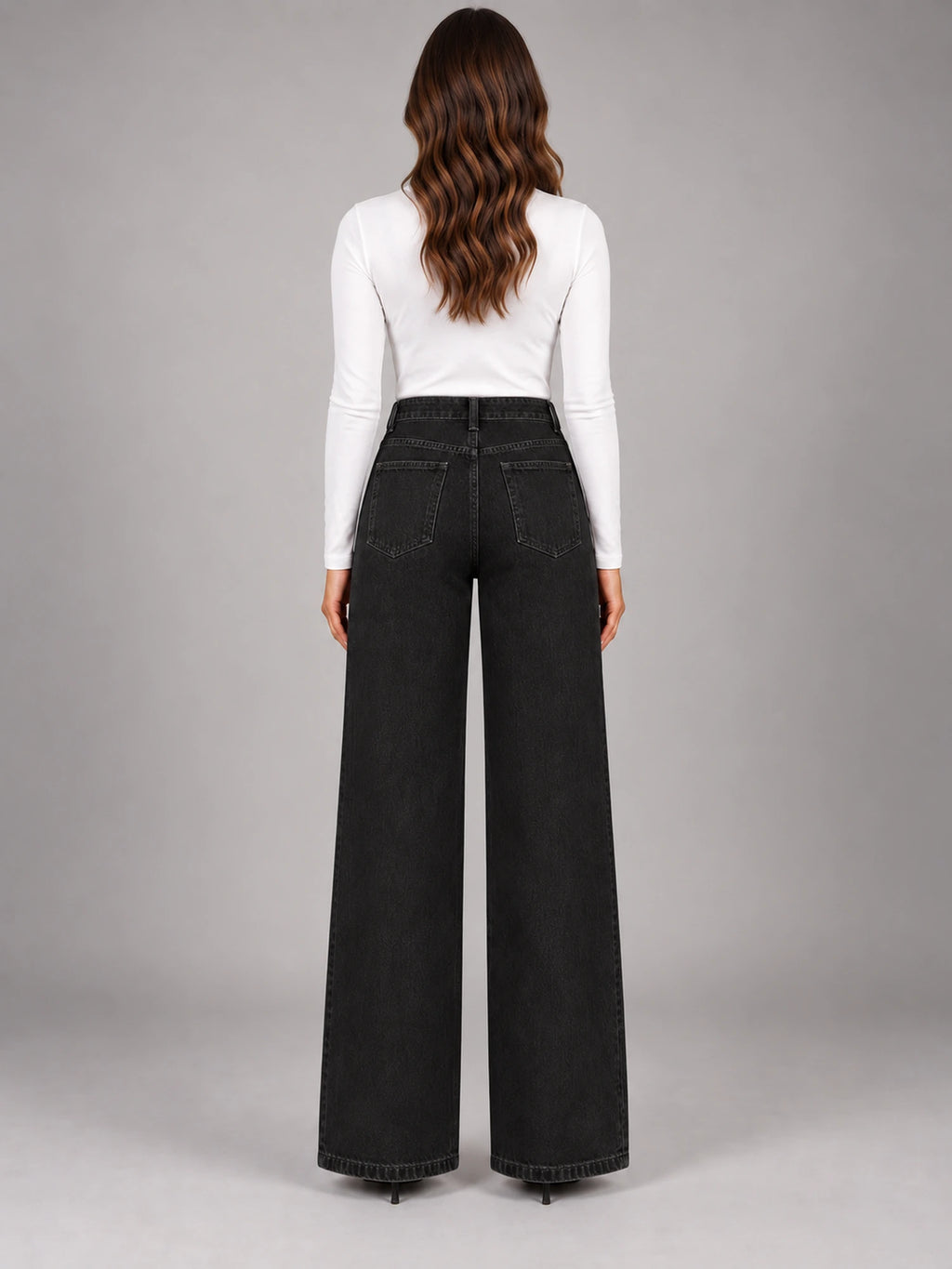 Women's Wide-Leg Jeans – Clean Hem in Black — back view