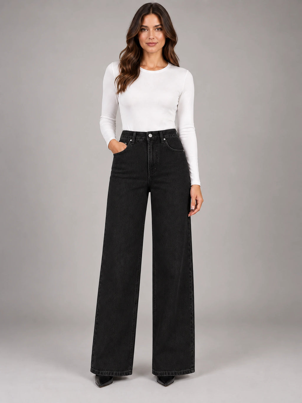 Women's Wide-Leg Jeans – Clean Hem in Black — front view